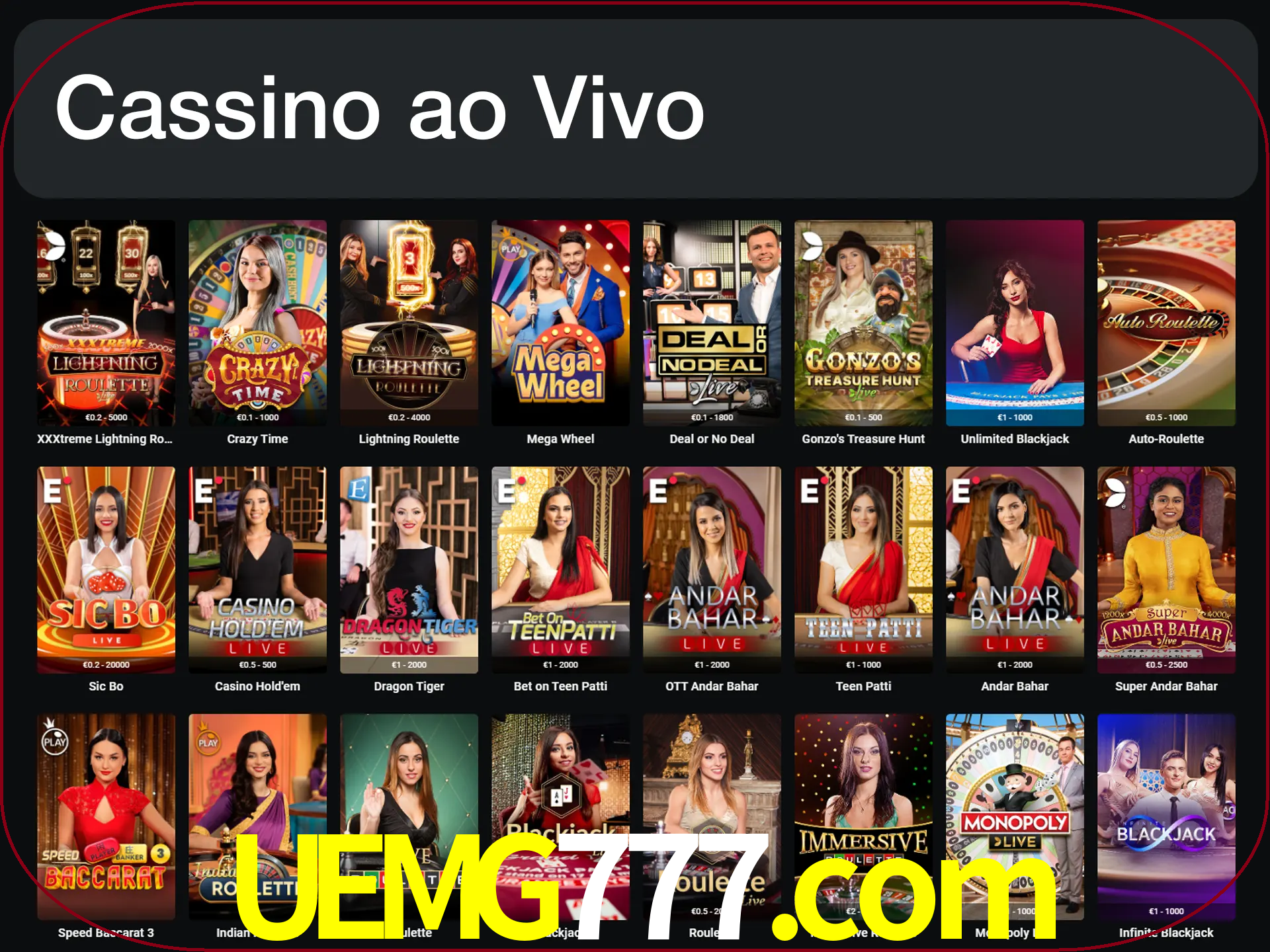Jogue jogos de cassino com um verdadeiro dealer.