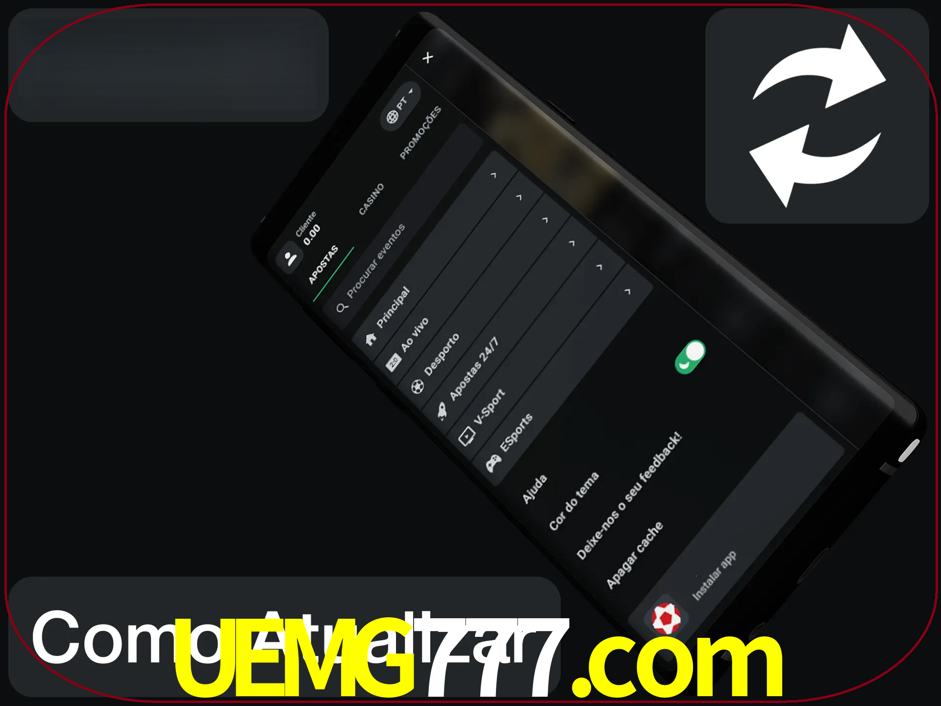 O aplicativo é atualizado automaticamente quando você faz o login.