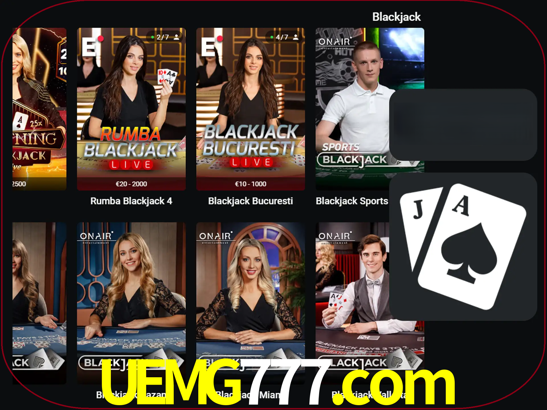 Escolha uma mesa completa de jogadores de blackjack.